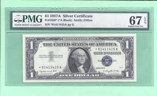 1957 - A Silver Certificate Fr - 1620 $1 Star - A Block Pmg - Gem 67 Epq 1415 photo