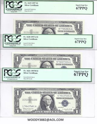 1957,  1957 - A,  1957 - B 3 $1 Silver Certificates Series Pcgs 67 Gem photo