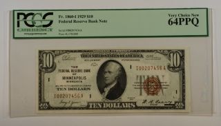 1929 $10 Ten Dollar Minneapolis Frbn Note Pcgs Very Choice 64 Ppq Fr.  1860 - I photo