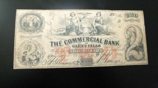 Scarce 1864 Commercial Bank Of Glen ' S Falls,  Warren County,  York $2 Note photo