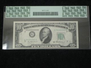 1950b $10 Error Federal Reserve Note Face To Back Offset Pcgs 64ppq 1950 B photo