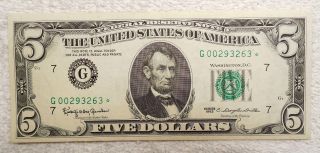Series 1963 $5.  00 Federal Reserve Note - 