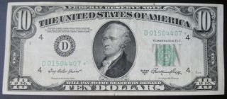 1950 A $10 Dollar Federal Reserve Star Note Xf Au 407 photo