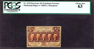 Us 25c Fractional Currency Note Fr1279 Pcgs 63 Ch Cu photo