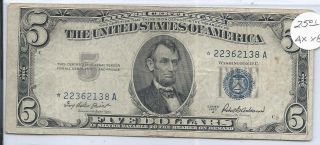 1953a $5.  00 Silver Certificate Note Star photo