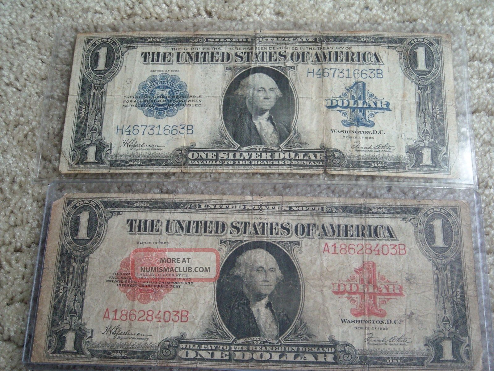 1923 $1 Red Seal/blue Seal Silver Certificates
