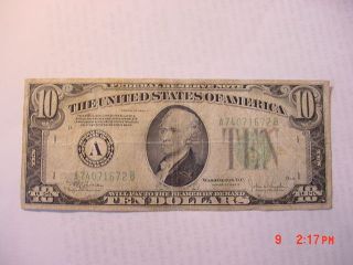 1934 C Series 10 Dollar Bill Note.  Money Miss - Cut Offset Cut Error photo