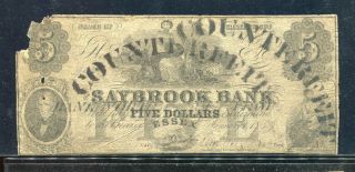 The Saybrook Bank,  Essex,  Ct 1859 $5 Dollars,  Counterfeit Banknote,  Circ photo