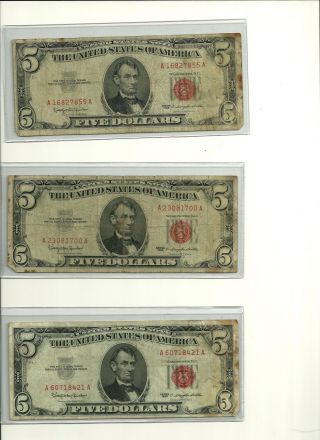 5 - 1963 $5 Dollar Bills Circulated1963 W/5 - Plastic Covers photo