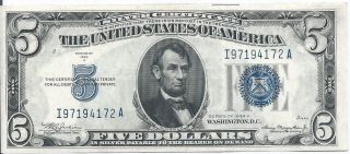 1934a $5.  00 Silver Certificate Note photo