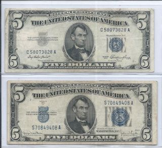 1934d 1953 $5.  00 Silver Certificates photo