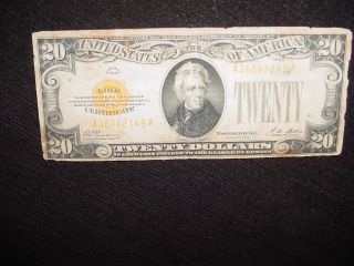 Series Of 1928 $20.  Dollar Gold Certificate photo