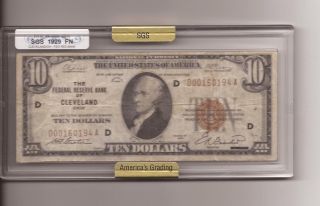 1929 $10 Ten Dollar Cleveland Ohio National Currency Banknote Sgs Graded Holder photo