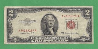1953 - B $2 Dollar Bill Red Seal Aa Block Old Note Usn photo