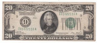 Serial Number Series 1928 Number Seal 9 Vf Federal Reserve Note 20 Dollars photo