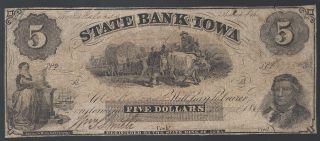 Rare 1859 $5.  00 St Bank Of Iowa Obsolete Note photo