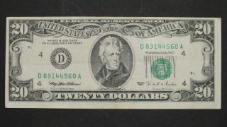 1995 $20 Twenty Dollar Bill Federal Reserve Note photo