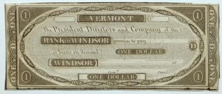 1800s $1 Bank Of Windsor Vermont Perkins Stereotype Steel Plate Watermelon Note photo