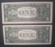 $1 One Dollar Frn 2009 Two Consecutive (pair) Low Serial Number (4 Digit) Small Size Notes photo 2