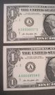 $1 One Dollar Frn 2009 Two Consecutive (pair) Low Serial Number (4 Digit) Small Size Notes photo 3