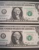 $1 One Dollar Frn 2009 Two Consecutive (pair) Low Serial Number (4 Digit) Small Size Notes photo 5