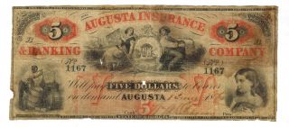 $5 1850 Augusta Insurance And Banking Company More Currency Xa photo