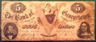 1857 The Bank Of Georgetown Five - Dollar Note - Georgetown,  Sc photo