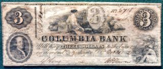 1852 Columbia Bank Three - Dollar Note - Washington,  Dc photo