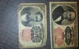 1874 - (2) 10 & 25 Cents Fractional Currency Civil War photo
