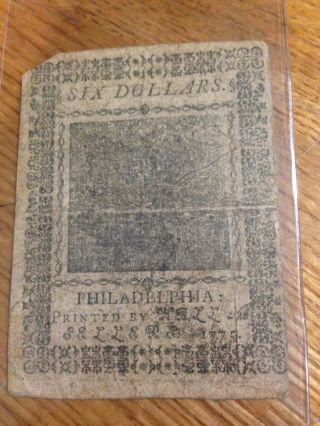 1775 $6 Philadelphia Colonial Currancy Hall & Seller photo