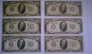 6 - 1934 $10 Dollar Bills Paper Money,  Us Currency,  1934a,  1934c,  1934d photo
