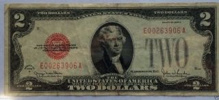 1928 - G $2 Dollar Red Seal Federal Reserve Bank Note (seal On The Left) photo