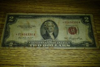 1 - 1953 - 2 - Doller Us Red Seal Rare Star Note photo