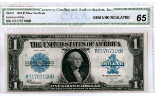 $1 1923 Silver Certificate Fr 237 - Cga Gem Uncirculated 65 photo