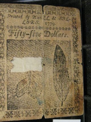 1779,  January 14 - Continental Us Colonial Note.  $55 Dollars.  Hall & Sellers photo