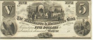 Obsolete Currency Michigan Monroe Merchants Bank $5 18xx Unissued Unc Plate G photo