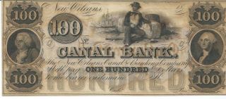 Obsolete Currency Louisiana Orleans Canal Bank $100 Note 18xx G58a Cu C photo