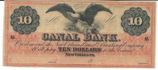 Obsolete Currency Louisiana Orleans Canal Bank $10 18xx G26a Au Unissued photo