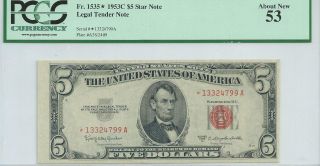 $5 Usn 1953c Legal Tender Star Note Pcgs 53 About Currency Fr1535 799a photo