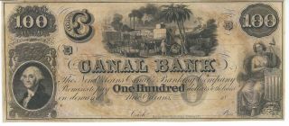 Obsolete Currency Louisiana Orleans Canal Bank $100 18xx Unissued Plate D Cu photo