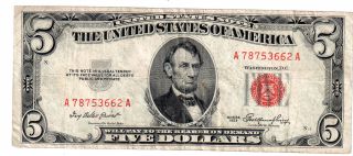 $5 United States Note,  Series 1953 Red Seal photo