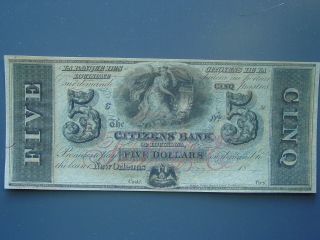 18 - - $5 Orleans,  Louisiana Citizens Bank Obsolete Gem Unc Note photo