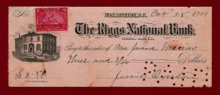 United States Riggs National Bank Check 1901 (hawaii Canada Mexico) photo