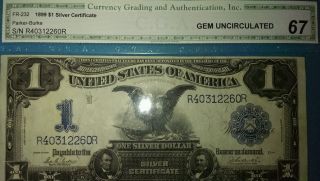 (low Reserve) 1899 Black Eagle Silver Certificate Cga Graded 67 Gem Unc Rare Rr photo