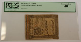 Oct.  1 1773 10 Shillings Pennsylvania Colonial Currency Note Pcgs Ef - 40 Pa - 167 photo
