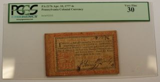 Apr.  10 1777 4 Shillings Pennsylvania Colonial Currency Note Pcgs Vf - 30 Pa - 217b photo