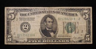 1928 A $5 Five Dollar Federal Reserve Note Circulated photo