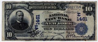 1902 $10 National City Bank Of York 1461 Third Charter Nbn Blue Seal Vf photo