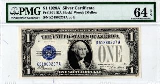 1928a $1.  00 Silver Certificate Pmg - Cu 64 Epq photo