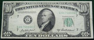 1950 B Ten Dollar Federal Reserve Note Grading Vf Chicago 9806e Pm8 photo